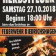 Am Sonnabend den 27.10.2018 ab 18.00 Uhr findet das traditionelle Herbstfeuer in Diedrichshagen hinter dem Gerätehaus der Feuerwehr statt.
