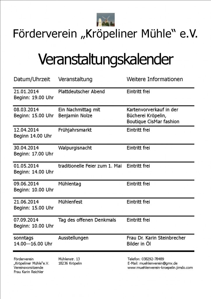 Veranstaltungskalender 2014